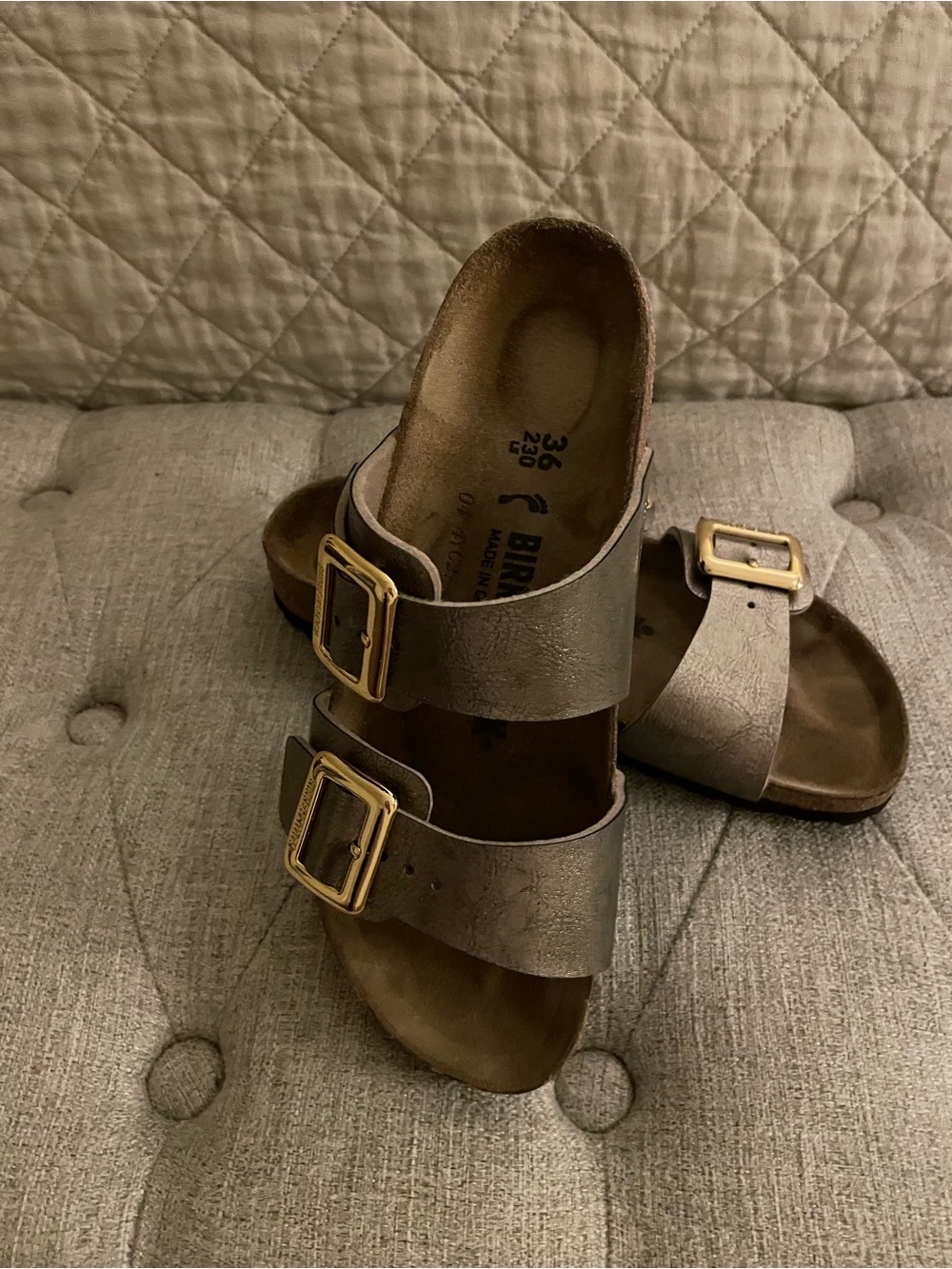 Birkenstock Metallic Bronze Dual Buckle Sandals